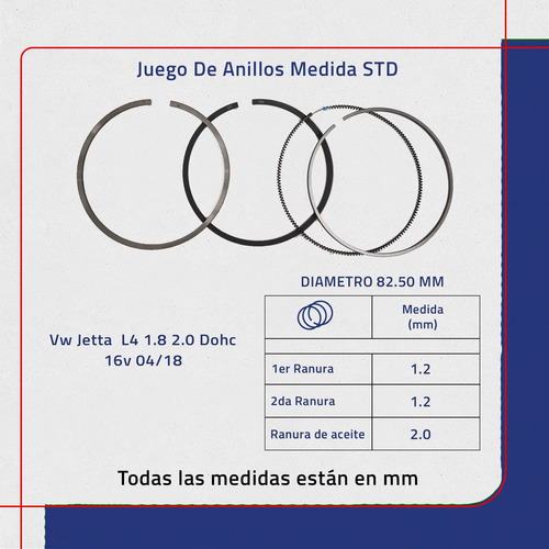 Juego De Anillos Std Vw Jetta L4 1.8 2.0 Dohc 16v 04/18 - Imagen 3