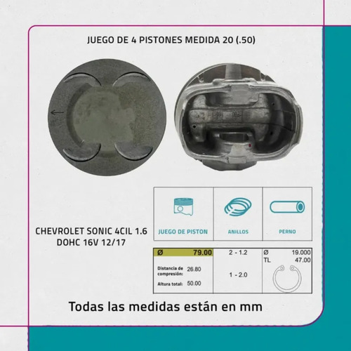 Juego De Pistones 020 Chevrolet Sonic 4cil 1.6 Dohc 16v 12/ - Imagen 7