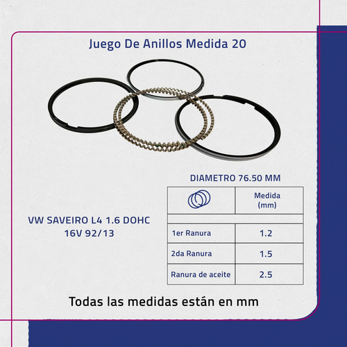 Juego De Anillos 020 Vw Saveiro L4 1.6 Dohc 16v 92/13