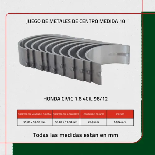 Juego De Metales Centro 010 Honda Civic 1.6 4cil 96/12 - Imagen 2