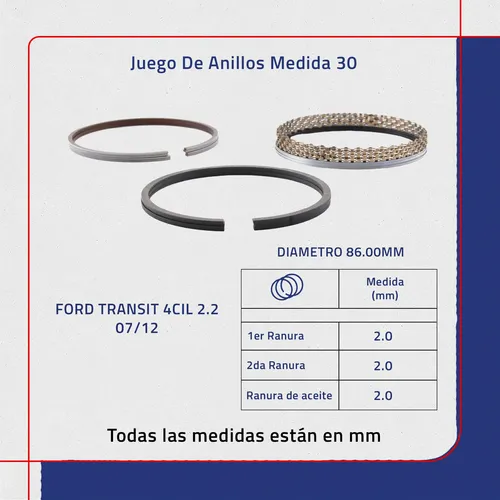 Juego De Anillos De Piston 030 Ford Transit 4cil 2.2 07/12